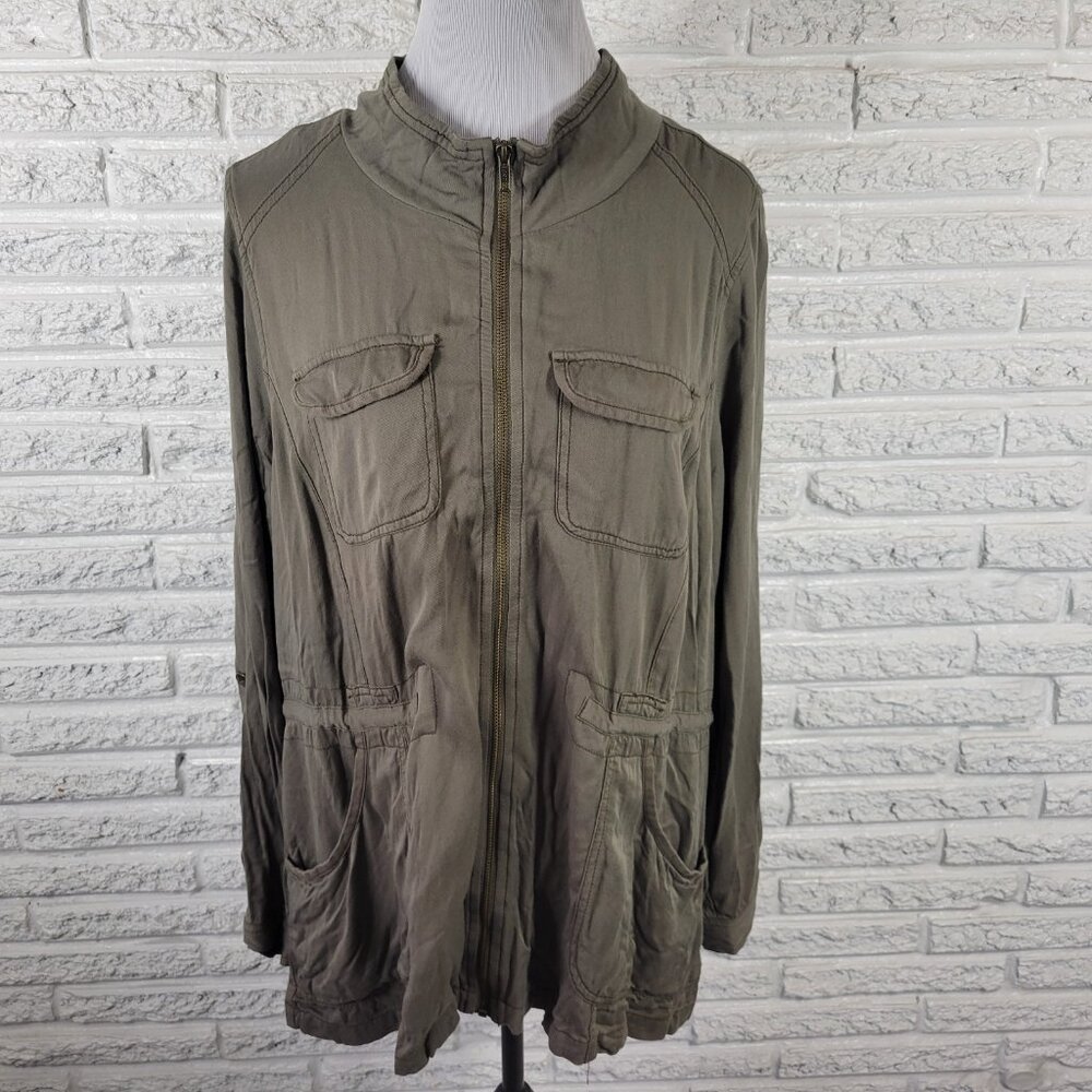 Maurices Women's Plus Size 1X Green Lightweight Utility Jacket Soft Rayon GRE41E